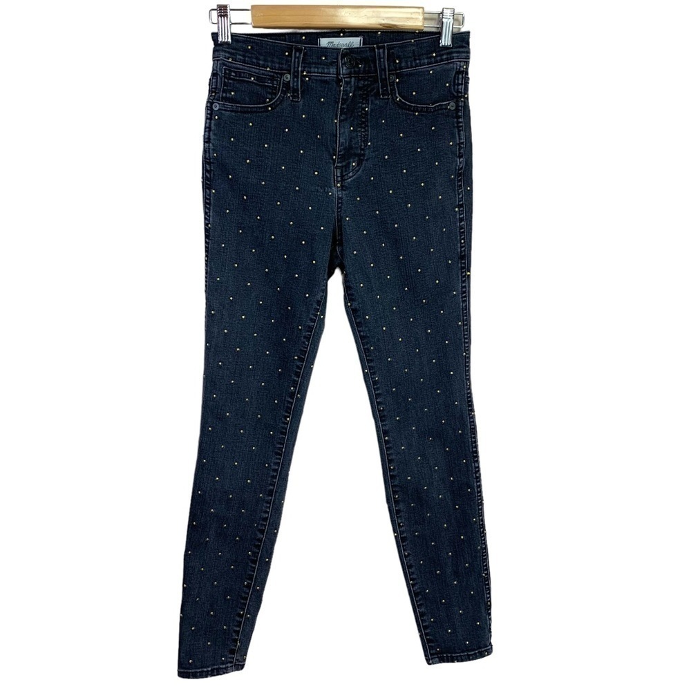 Size 26 Madewell Grey Gold Studded High Rise Skinny Jeans Stretch XS